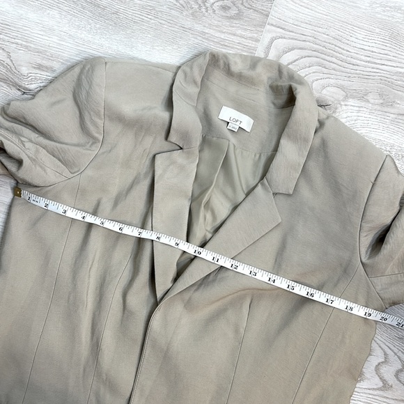 LOFT Womens Beige Cotton Blend Longline Blazer Size 12 Relaxed Fit Quiet Luxury - Picture 7 of 10